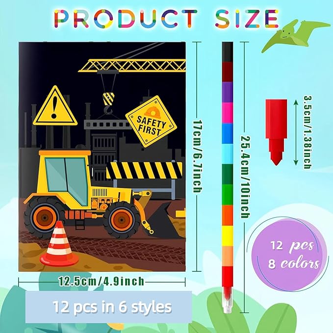 156Pcs Consrtuction Coloring Books with Crayons Bulk Truck Car Vehicle for Toddlers Kids 3-5 4-8 Tattoo Stickers Stamper Slap Bracelets School Classroom Gift Reward Goodie Bags Birthday Supplies