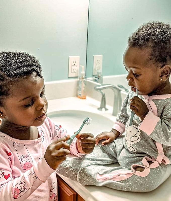 ROARex® All-Natural Eco Friendly Kids Toothbrush Made from Plants - Dinosaurs 4-36m - Baby to Toddler - Blue/Green - 4pk | 1% for The Planet Product