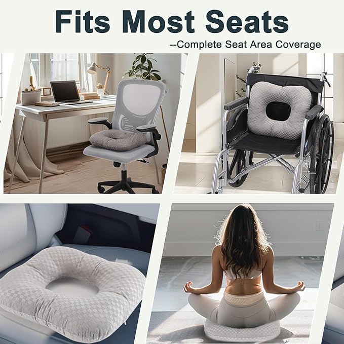 Anti-Slip Wheelchair Cushions, Bed Sore Cushions for Butt, Ergonomic Innovations Orthopedic Donut Pillow, Medical Seat Cushion for Sciatica, Back, Coccyx, Pressure Sore (Gray)