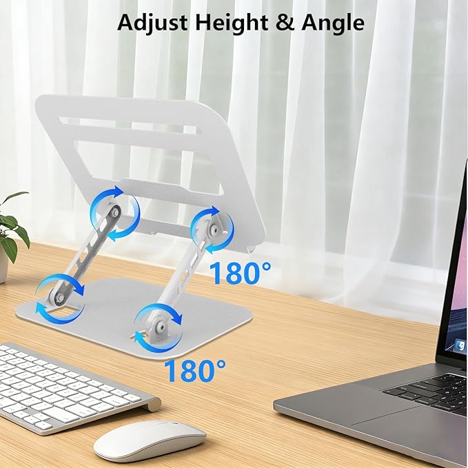 Adjustable Laptop Stand, Ultra Stable Metal Base Ergonomic Foldable Computer Riser for Desk Compatible with MacBook Pro/Air Notebook All Laptop Under 18 Inches (Silver)