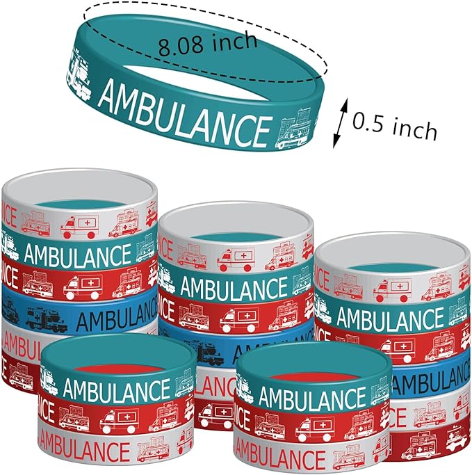 24PCS Ambulance Car Party Rubber Bracelets,Emergency Vehicle Medical Hospital Doctor Nurse Themed Birthday Party Supplies Decorations Gifts Prize Goodie Bag Favors Ambulance Car Silicone Wristbands
