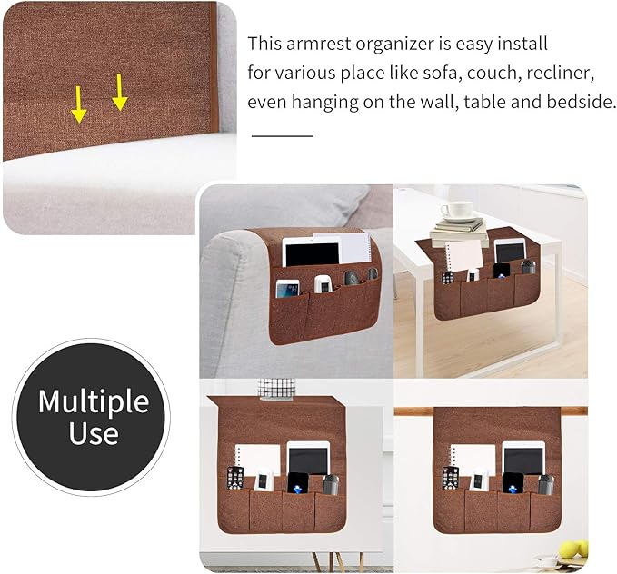 Sofa Armrest Organizer, Remote Control Holder for Recliner Couch, Arm Chair Caddy with 6 Pockets for Magazine, Tablet, Phone, iPad