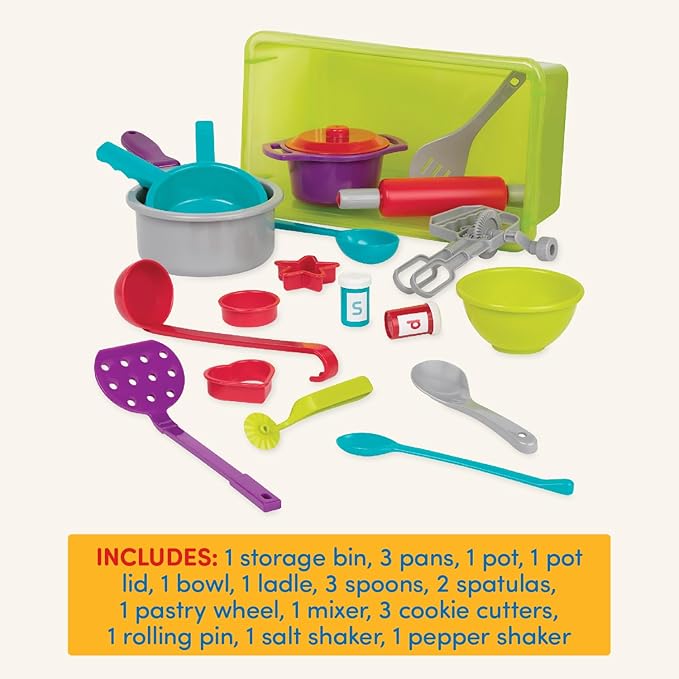 Battat – Pretend Cooking Set – Plastic Kitchen Toys – Play Dishes & Utensils-Toddler Cooking Set – 3 Years + (21 Pcs)