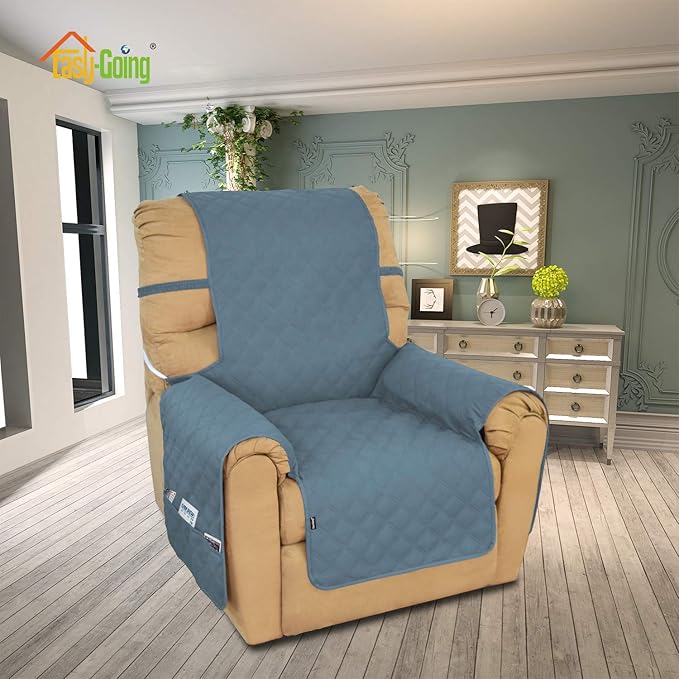 Easy-Going Sofa Slipcover Waterproof Recliner Chair Cover Non-Slip Fabric Couch Cover for Living Room Washable Furniture Protector for Pets Kids Children Dog Cat (Recliner, Light Blue)