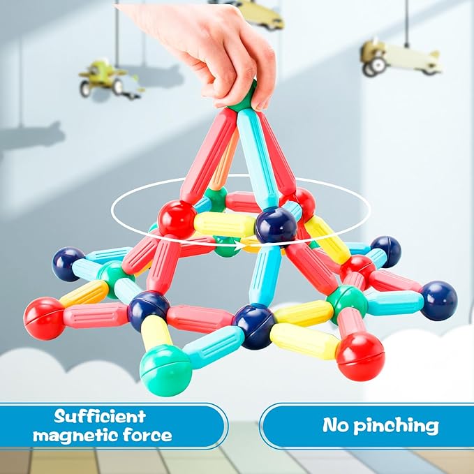 DMOlU 64PCS Magnetic Building Toy for Kids Stem Educational Toys for Toddlers Montessori Learning Magnetic Sticks and Balls,Gift for Christmas Birthday