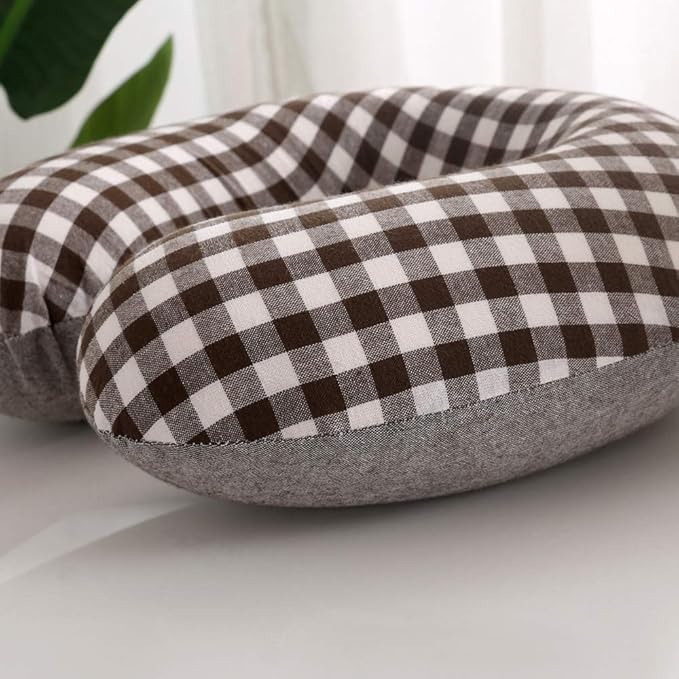 Buckwheat Neck Pillow for Sleeping U Shaped Pillow Cooling Travel Cervical Sleeping Pillow Head Neck Contour Support for Side Sleepers(12x12 inch, AB-Black)