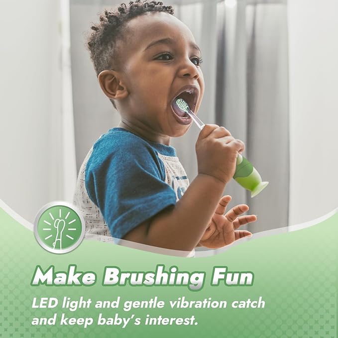 Papablic Toddler Sonic Electric Toothbrush for Ages 1-3 Years, Baby Electric Toothbrush with Cute Dino Cover and Smart LED Timer, 2 Brush Heads (Max)