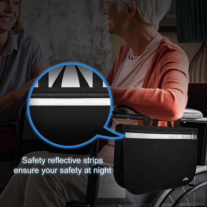 supregear Wheelchair Side Bag, Waterproof Storage Pouch for Rollator, Walkers, Power Wheelchairs and Knee Scooters - Wheelchair Armrest Bag for Elderly Seniors Portable Travel Tote