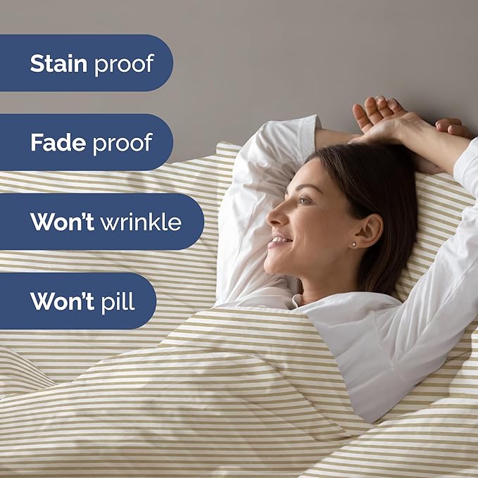 Duvet Cover Twin/Twin XL Size Set - Extra Soft Duvet Cover 68 x 90 with 1 Pillow Sham - Hotel Luxury, Easy Care & Fade Free w/ Zipper Closures & Ties - Comfy, Breathable Bedding Set (Beige Stripes 2)