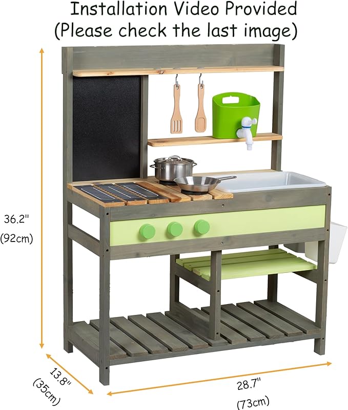 Giant bean Mud Kitchen Playset for Kids, Deluxe Wooden Toy Play Kitchen Set for Boys and Girls Ages 3-8 Indoor & Outdoor Activities, with Sand and Water Sink, Cookware Pots
