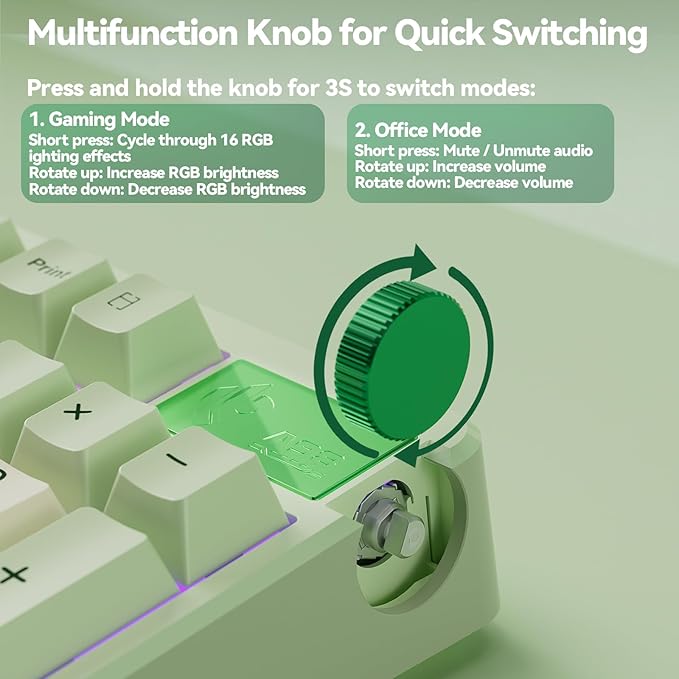 LEOBOG A98-96% Mechanical Keyboard Wireless, Tri-Mode BT5.0/2.4GHz/USB-C, Creamy Keyboard with Number Pad, Gasket Structure Hot Swappable, RGB Backlit Green Gaming Keyboard with Knob for PC