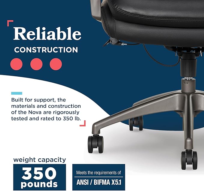 La-Z-Boy Nova Vegan Leather Modern Executive Ergonomic Design Office Chair, Memory Foam Thick Contoured Seat Back with Patented Lumbar Support Technology, Soft to Medium Sit Comfort, Black