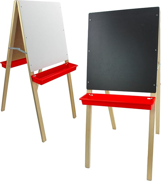 Flipside Products Child's Black Chalkboard and White Dry Erase Easel, Kids Foldable, Drawing in Classroom, Whiteboard