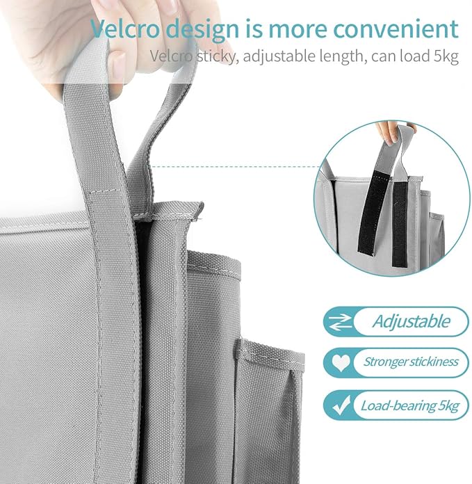 Bseash Bunk Bed Organizer, Bedside Caddy Hanging Bed Organizer Storage Bag 8 Pockets, for College Dorm Rooms Bed, Hospital Bed, Baby Bed Rails, 600D Oxford Cloth (Gray)