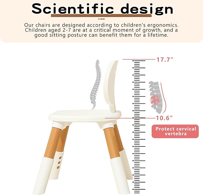 3 Level Height Adjustable Kids Chairs Plastic Preschool Chair Durable and Lightweight Child Chair with a Maximum Load Capacity of 130 pounds Suitable for Day Care, Classroom, and Home (2-Pack Beige)