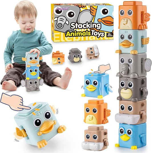 Stacking Toys for Toddlers, 6 Pcs Cause and Effect Toys Animal Push Game, Sensory Montessori Fine Motor Skills Fidget Toys for Ages 2 3 4 5 6 Year Old Boys Girls Kids Birthday Gifts