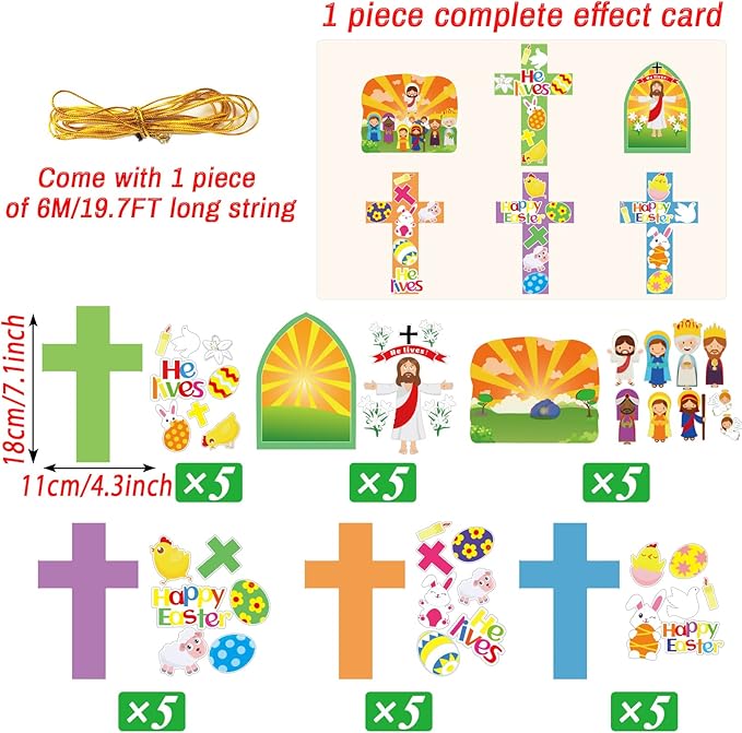 30 Sets Easter Jesus He is Risen Craft Kits for Kids DIY Easter Religious Crosses Art Craft Make a Easter Jesus Resurrection Scene Ornament Spring Christian Creative Art Projects, Kids Party Favors