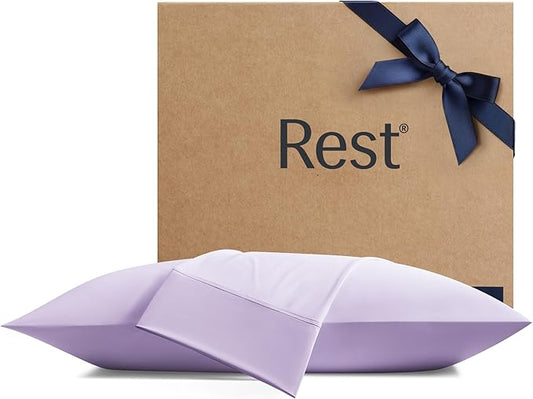 REST® Evercool®+ Cooling Pillowcases King - 2 Pillowcases for Sensitive Skin, Silver Infused Fabric for Hygienic Sleep, Silky Smooth for Curly Hair, High Elastic for Snug Fit (19x35 inches)