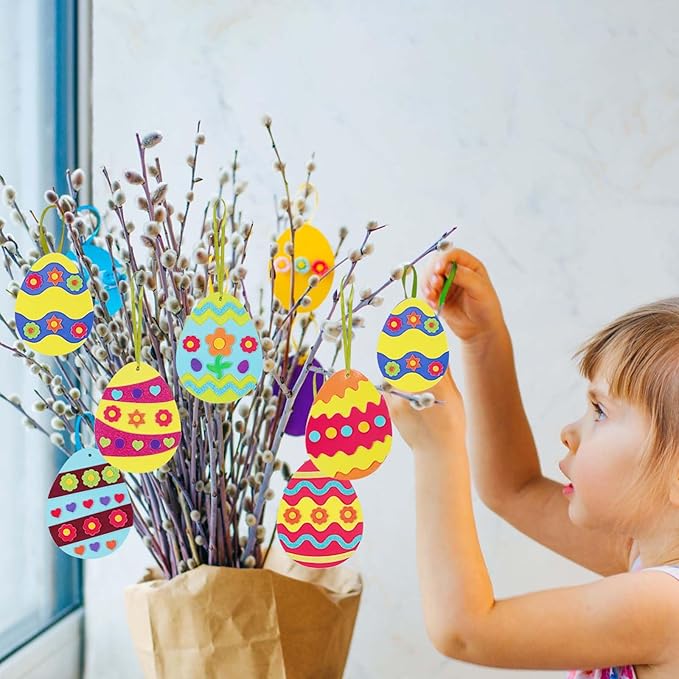 Fennoral 24 Pack Easter Egg Craft for Kids Make You Own Eggs Foam Stickers Ornament DIY Easter Arts and Crafts for Party Supplies Easter Decoration Easter Gifts
