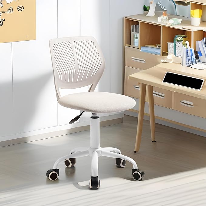 Homy Casa Armless Home Office Desk Chair, Colorful Task Chair with Soft Mesh Padded Cushion, Height Adjustable Swivel Study Computer Chair for for Girls Boys Teens (Beige, 1PC)