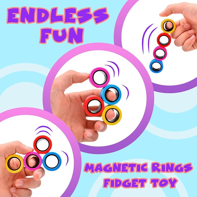 Cevioce 6 PCS Magnetic Ring Fidget Toys Set,Easter Basket Stuffers Finger Spinner Pack for Teens Adults and Kids,Coolest Magnet for ADHD Anxiety Relief Toy for 8+ Year Old Boys Valentine's Day Gifts