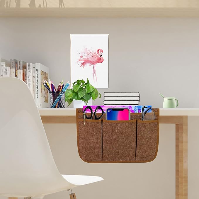 Bedside Caddy Bedside Storage Organizer Magazine Phone Tablet iPad Remote Holder, Organizer Caddy for Home College Dorm Bed, Sofa, Bunk Bed (Chocolate)