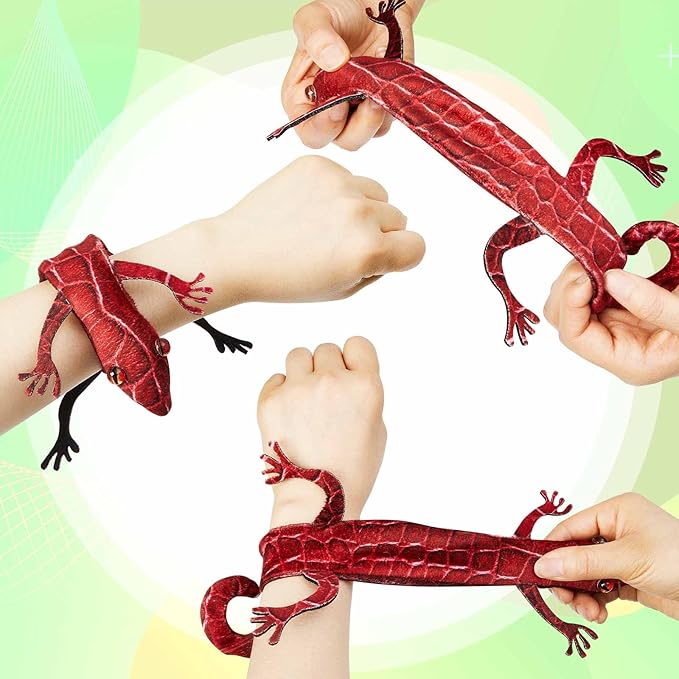Chivao 10 Pieces Assorted Slap Bracelet Lizard Snap Bracelet Sequin Animal Slap Bracelets Cool Halloween Snap Bracelets for Easter Halloween Party Favors