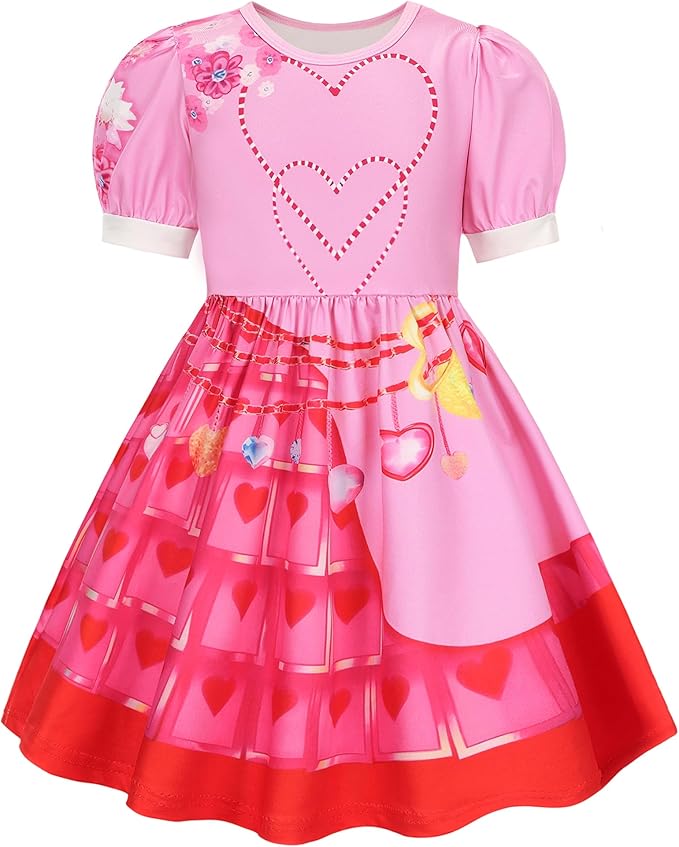 7 Pcs Pink Rise Costume for Girls Red Princess Dress with Wig