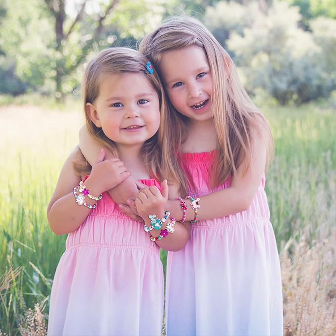 G.C 12 Pcs Girls Bracelets Jewelry for Kids Cute Unicorn Mermaid Animal Pendant Colorful Wooden Beaded Bracelets Princess Pretend Play Gifts for Toddlers