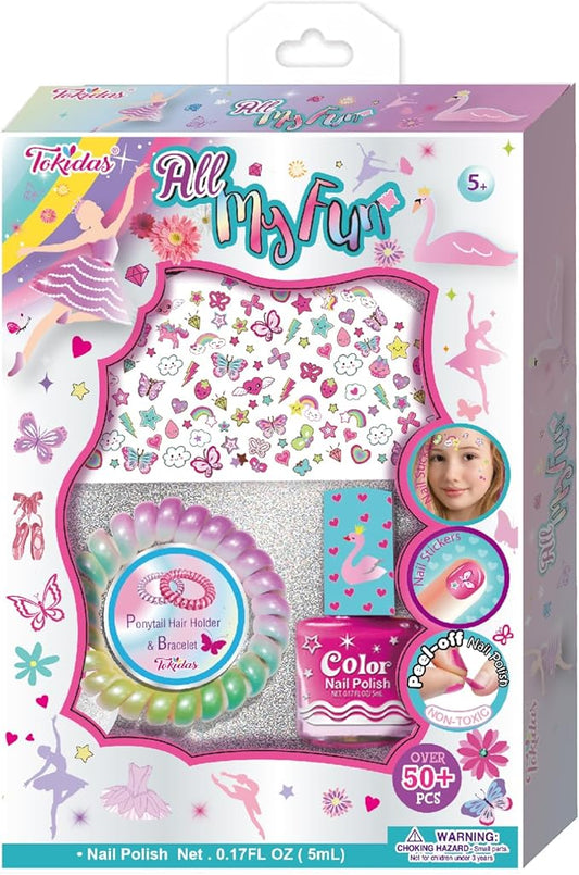 Kids Makeup Set All My Fun Scented Nail Polish Nail Sticker Set Ponytail Holder Bracelet Kids Toys for Girls