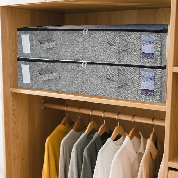 combocube 4 Pack Under Bed Storage Containers, Stackable Closet Organizers and Storage Bins with Sturdy Support, Foldable Underbed Clothes Storage Box for Blanket, Comforter, Sweater, Pillows, Shoes