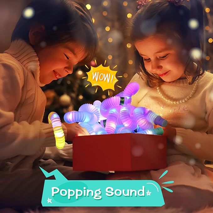 Glow Sticks Light Up Fidget Pop Tubes 6 Pack Glow in The Dark Party Supplies Toddler Sensory Toys, Glow Stick Party Pack Halloween Party Favors Goodie Bag Stuffers Christmas Return Gifts for Kids