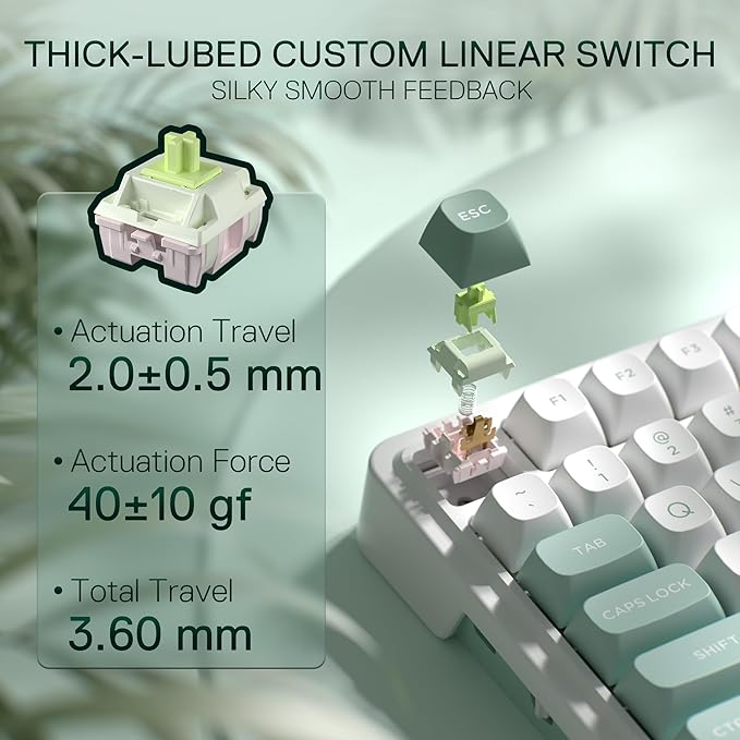 Redragon K719 Wireless Gasket Gaming Keyboard w/Hype Screen & Knob, 95 Keys Mechanical Keyboard, Easy-Control 1.14’’ TFT Info Display, 5-Layer Noise Dampening, Custom Linear Switch, Jade Cloud Color