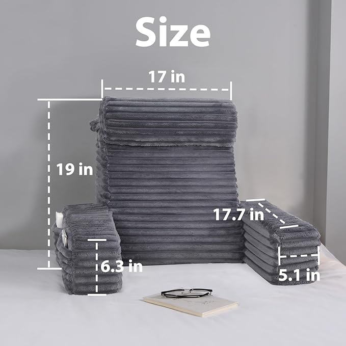 ENITYA 19” Back Pillow for Bed Sitting up, Built-in Armrests & Big Pockets, Back Support Chair Pillow for Sitting up/Watching TV/Reading/Gaming/Resting/Post Surgery/Nursing