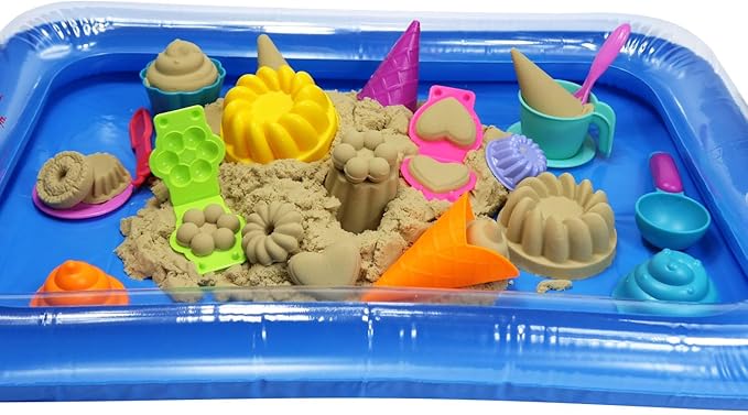 FYZ Brothers Play Sand Kit, Ice Cream Sand Toys, 3lbs Beige Sand, 25Pcs Sandbox Sand Kit Beach Toys for Girls Boys - Kitchen Molds Tools Toys