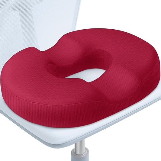 BlissTrends Donut Pillow Seat Cushion, Donut Chair Cushions for Postpartum Pregnancy & Hemorrhoids, Tailbone Pain Relief Cushion, Memory Foam Lifting Cushions for Office & Home Chairs (Red, X-Large)