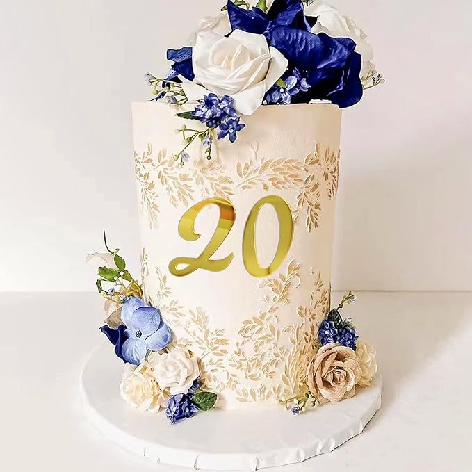 Acrylic Number Cake Topper DIY Cupcake Toppers with 0-9 Numbers Mirrored Gold Picks for Wedding Cake Decorations Happy Birthday Baby Shower Party Supplies (Number)