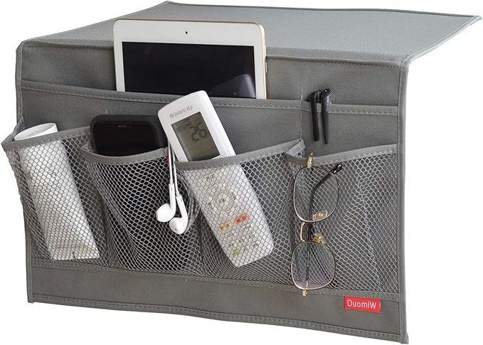 6 Pockets Bedside Storage Organizer, Bedside Caddy, Table Cabinet Storage Organizer, TV Remote Control, Phones, Magazines, Tablets, Accessories (Light Grey)