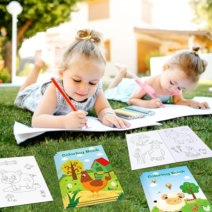 146Pcs Farm Animals Coloring Books with Crayons Bulk Party Favors for Toddlers Kids 3-5 4-8 Tattoo Stickers Stamper Slap Bracelets School Classroom Reward Gift Goodie Bags Birthday Supplies
