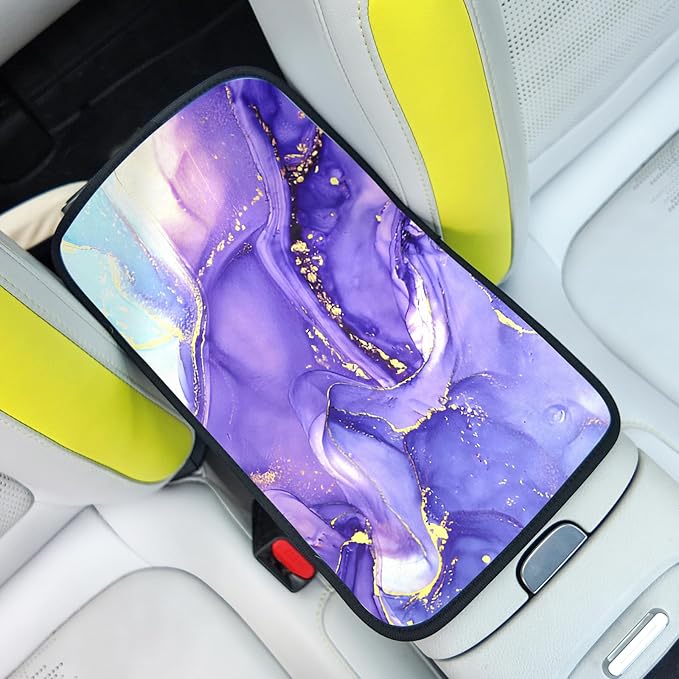 Adastrah Car Armrest Box Pad,Purple Marble Car Armrest Pad Car Armrest Cover Protector for Most Vehicle, SUV, Truck, Car