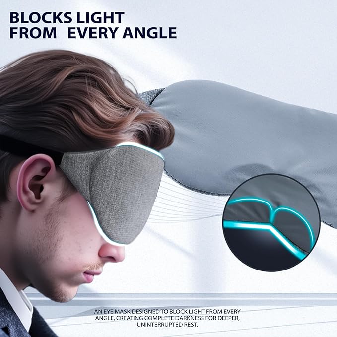 ZLZQER Cooling Cotton Eye Sleep Mask for Men & Women, Soft & Breathable, Pressure-Free Design for Side Sleepers, Adjustable Light Blocking Mask for Sleeping, Travel & Naps (Gray)