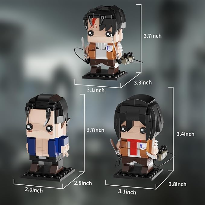 Titan Action Figures Building Block Sets, 3 in 1 Popular TV Eren Yeager/Levi/Mikasa Anime Model Toys, Suitable for Fans Boys Kids Attacck Cartoon Building Kit Birthday