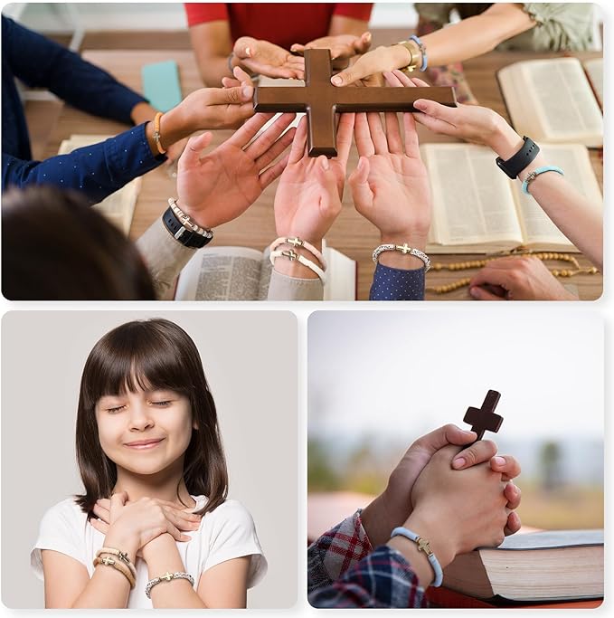 48 Pcs WWJD Bracelets What Would Jesus Do Bracelets for Women, Christian Wristbands Pack Handmade Elastic Beaded Wristbands Inspirational Religious Jewelry Gift for Girls Her(Cross)