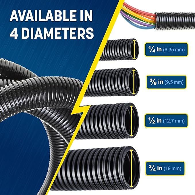 GS Power 1/2 Inch x 25ft Split Wire Loom Tubing, Split Cable Sleeve Cord Protector for Industrial Electrical Wires, Automotive Wire Cover Flexible, High Temperature Cable Conduit, Wrap
