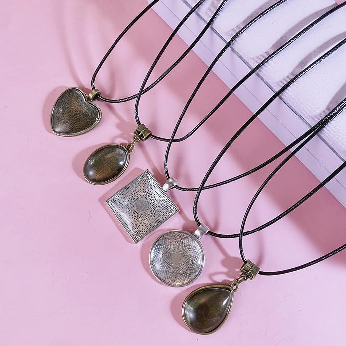 Bezel Pendant Trays Gold and Sliver, Rhinestone Bezel Pendants Trays for DIY Jewelry Craft Making, Picture Necklace Pendant Trays with Clear Glass Cabochons and Chains