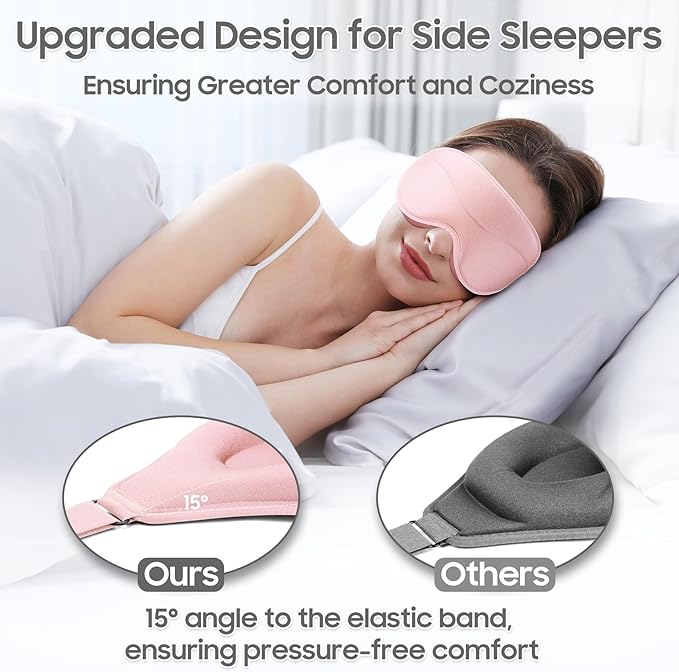 MOEASEii Sleep Mask - Total Blackout 3D Sleeping Mask, Super Lightweight & Silky Soft Eye Mask for Sleeping, Fully Adjustable Fit for Home, Office, Traveling, Meditation, Yoga, Pink