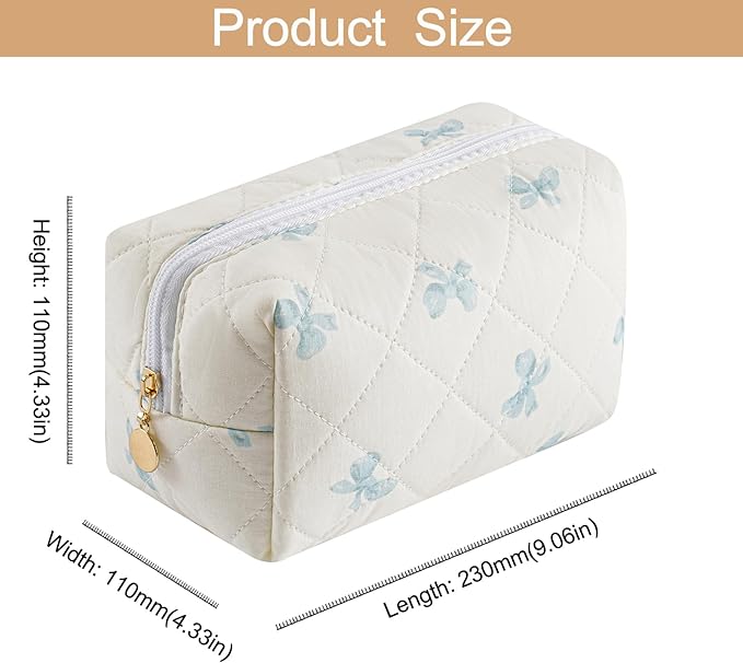 HHQQWZ Makeup Bag Travel Cosmetic Bag for Women Girls, Zipper Make Up Pouch, Floral Flowers Toiletry Organizer Makeup, Portable Storage Cosmetic Travel Cloth Bag (Pink Bow Tie+Blue Bow Tie)