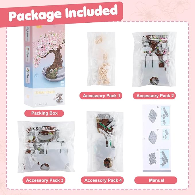 Cherry Blossoms Celebration Gift, Buildable Floral Display for Creative Kids, Spring Flower Room Decor or Office Art, Spring Flower Gift for Girls and Boys Aged 6 and Up