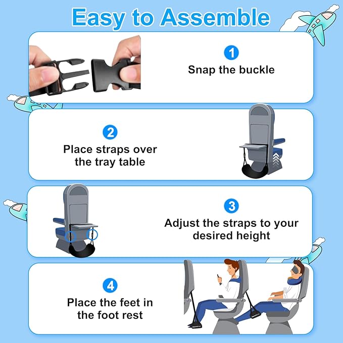 OFFAXE 2-Pack Airplane Travel Footrest Hammock, Portable Airplane Foot Hammock with Adjustable Strap, Desk Foot Hammock to Relax Your Feet, Foot Sling Travel Work Essentials (Black & Blue)