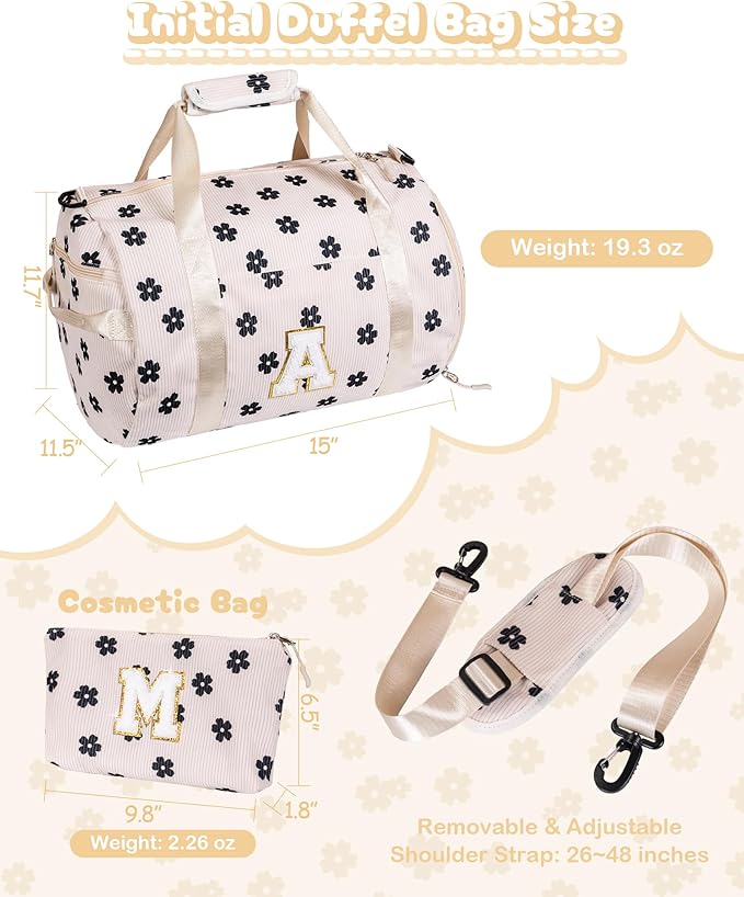 Trip Essentials for Teenager, Girls Gym Bag, Kids Personalized Overnight Duffel Bags with Shoe Compartment, Customized Travel Duffle with Toiletry Bag, Sister Birthday Gifts (Letter Y)